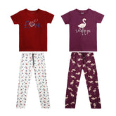H&H Girls Pyjamas Combo - RED & VIOLET